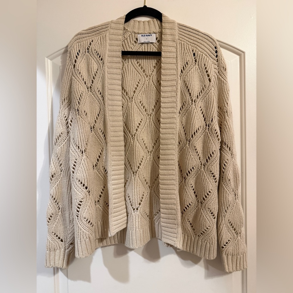 Old Navy Cream Open-Front Diamond Cable Cardigan